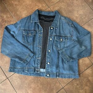 Coldwater Creek Light Denim Jacket and  Uniqlo navy/white striped cropped t